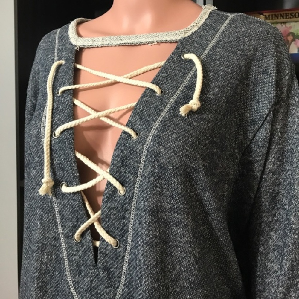 Navy Blue Speckled Choker Sweater - Picture 3 of 8